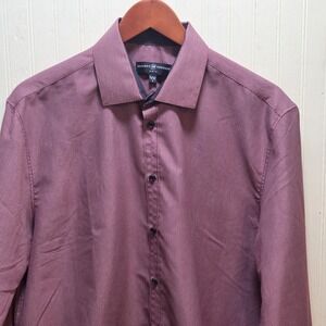 Society Of Threads Dress Shirt Mens 16-16.5 34/35 Red Chevron Slim Fit
